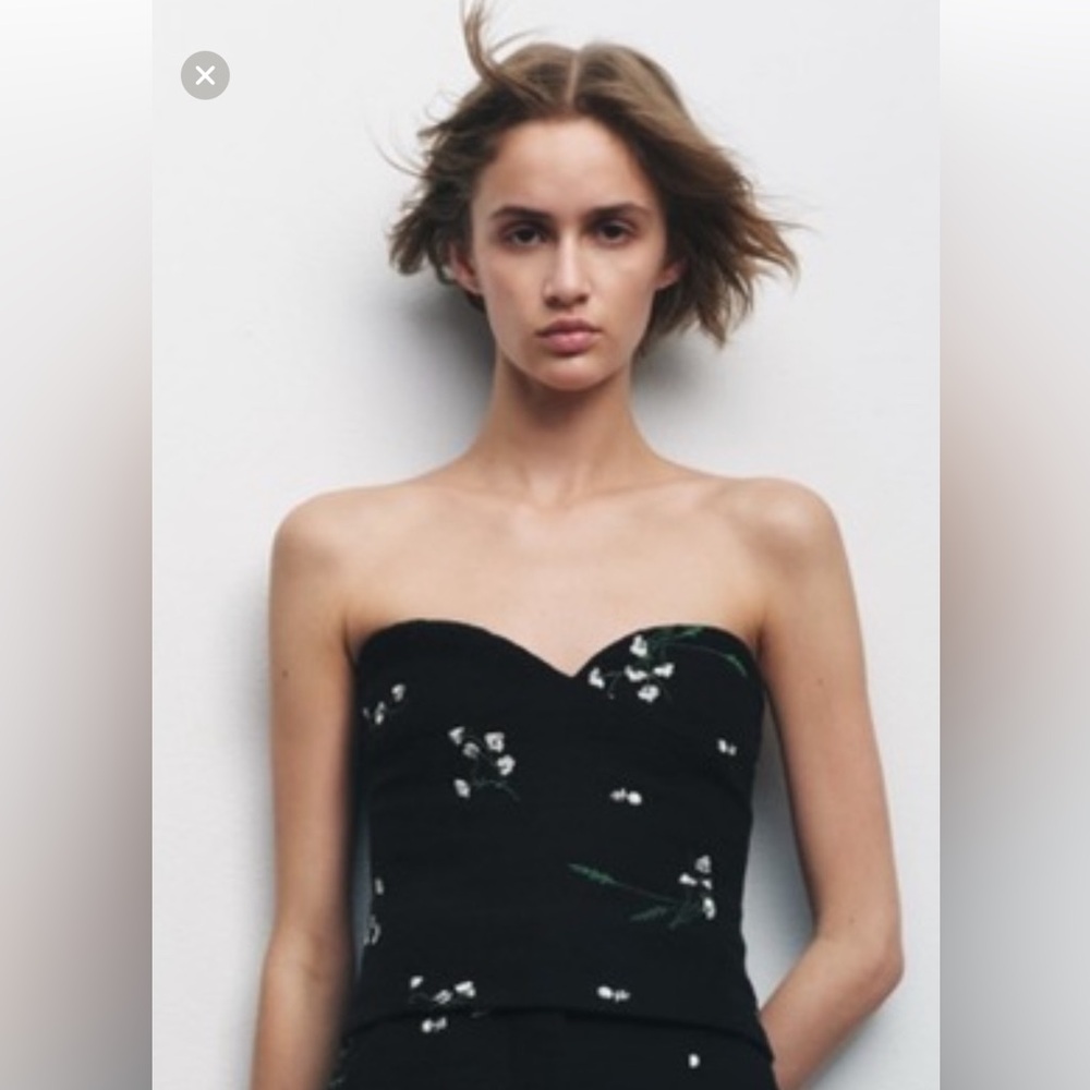 Zara Floral Embroidered Corset Top in Black - Picture 2 of 14